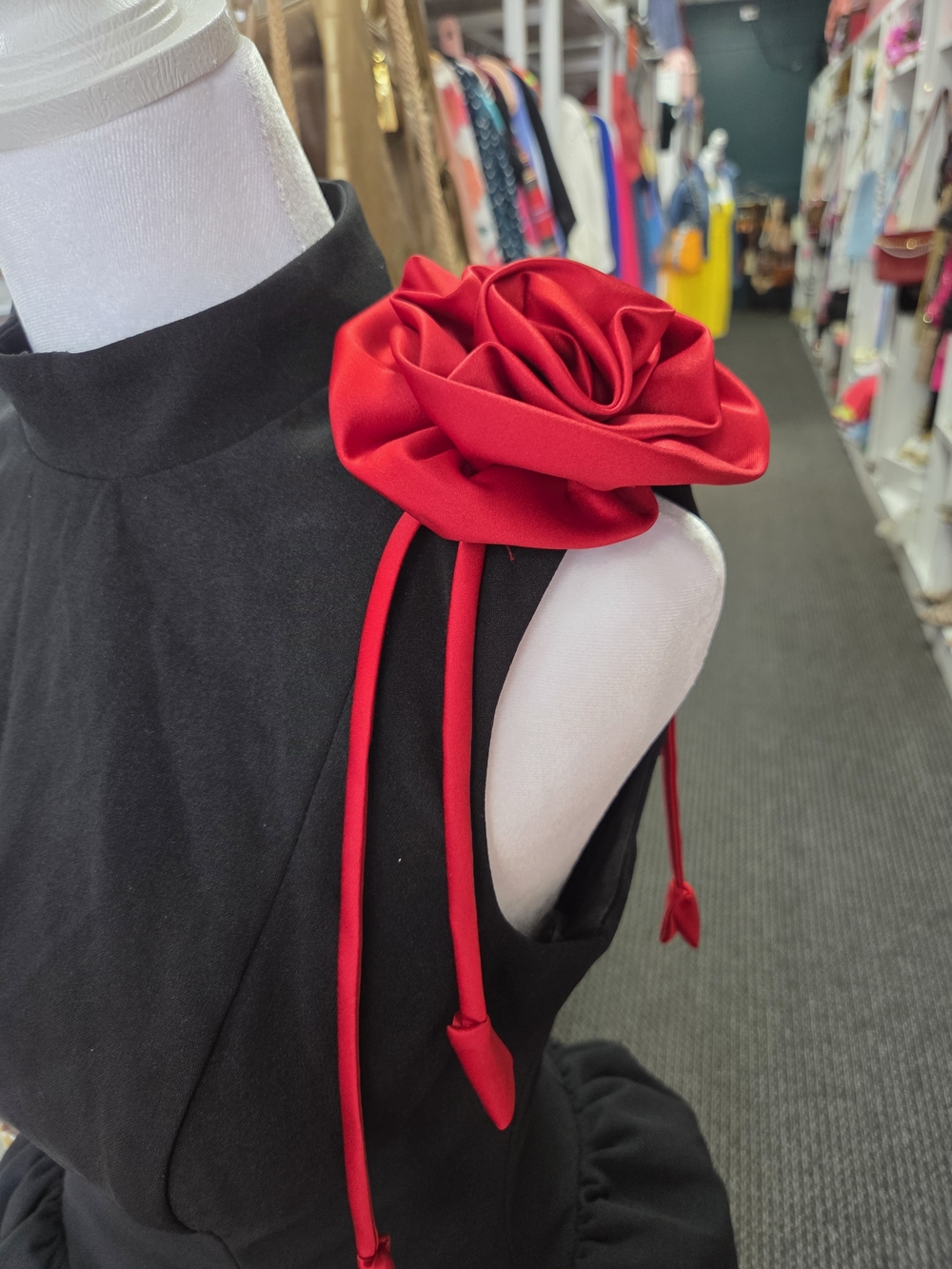 Sleeveless Black & RED  Prom Dress with Ruffle Skirt - Picture 3 of 7